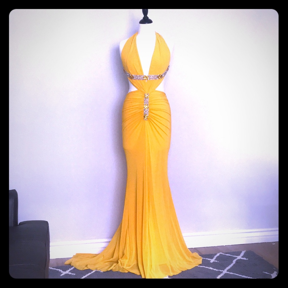 Sexy Yellow Jovani Prom Pageant Gown
